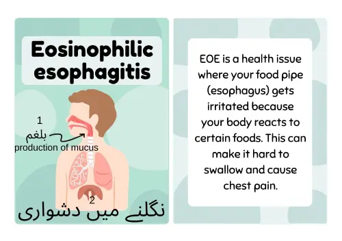 EoE causing increased secretion of mucus and difficulty in swallowing 